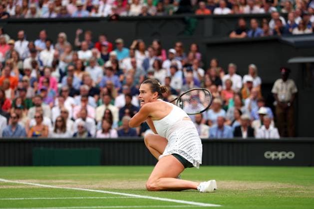 Mandatory Credit: Photo by Ella Ling Shutterstock (14006843dt) Aryna Sabalenka during her semi final match Wimbledon Tennis Championships, Day 11, The All England Lawn Tennis and Croquet Club, London, UK - 13 Jul 2023 Wimbledon Tennis Championships, Day 11, The All England Lawn Tennis and Croquet Club, London, UK - 13 Jul 2023  Copyright: xEllaxLing Shutterstockx 14006843dt