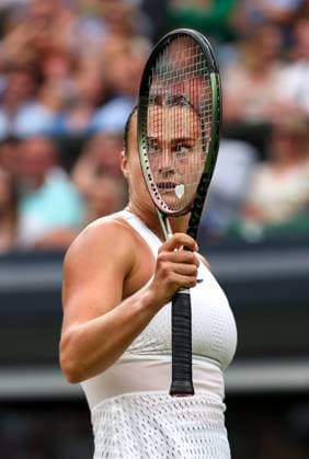 Mandatory Credit: Photo by Ella Ling Shutterstock (14006843dn) Aryna Sabalenka during her semi final match Wimbledon Tennis Championships, Day 11, The All England Lawn Tennis and Croquet Club, London, UK - 13 Jul 2023 Wimbledon Tennis Championships, Day 11, The All England Lawn Tennis and Croquet Club, London, UK - 13 Jul 2023  Copyright: xEllaxLing Shutterstockx 14006843dn