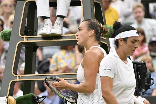 Tennis : Wimbledon 2023 - Angleterre - Ons Jabeur - Tunisie qualifiee pour la finale du simple dames Tennis : Wimbledon 2023 - Angleterre- 13 07 23 ChrysleneCaillaud Panoramic  