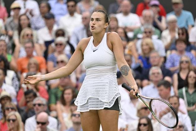 Tennis : Wimbledon 2023 - Angleterre - Aryna Sabalenka - Bielorussie Tennis : Wimbledon 2023 - Angleterre- 13 07 23 ChrysleneCaillaud Panoramic  