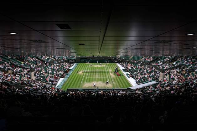 13th July 2023; All England Lawn Tennis and Croquet Club, London, England: Wimbledon Tennis Tournament; Gordon Reid (GBR) with a forehand shot to Martin De La Puente (ESP) on Court One mens doubles wheelchair semi-final  ActionPlus12531145 JohnxPatrickxFletcher