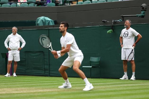 Wimbledon Tag Zwölf 14. Juli 2023, Wimbledon Wimbledon Tennis Championships Tag Zwölf Novak Djokovic und sein Trainer Goran Ivanisevic Foto Charlotte Wilson Abseits Wimbledon UK  Copyright: xCharlottexWilsonx xOffsidexOffside