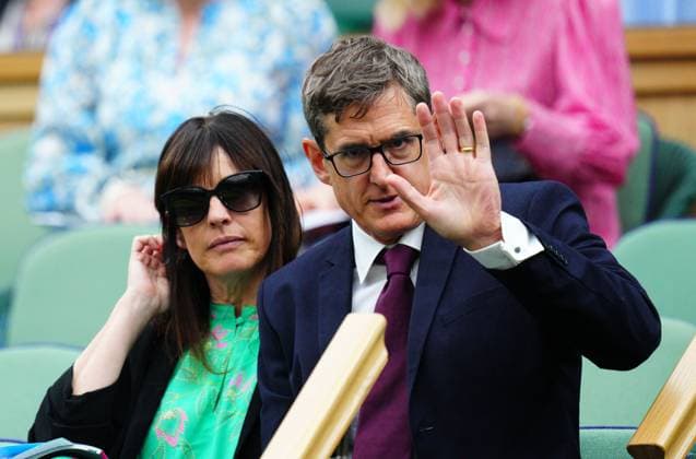 Mandatory Credit: Photo by Javier Garcia Shutterstock (14009601l) Louis Theroux and Nancy Strang in the Royal Box on Centre Court Wimbledon Tennis Championships, Day 12, The All England Lawn Tennis and Croquet Club, London, UK - 14 Jul 2023 Wimbledon Tennis Championships, Day 12, The All England Lawn Tennis and Croquet Club, London, UK - 14 Jul 2023  Copyright: xJavierxGarcia Shutterstockx 14009601l