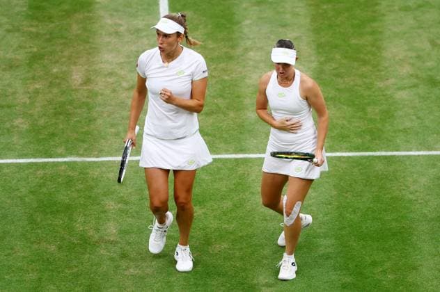 Mandatory Credit: Photo by Kieran McManus Shutterstock (14009604n) Elise Mertens of Belgium and Storm Hunter of Australia during their Ladies Doubles Semi Final match. Wimbledon Tennis Championships, Day 12, The All England Lawn Tennis and Croquet Club, London, UK - 14 Jul 2023 Wimbledon Tennis Championships, Day 12, The All England Lawn Tennis and Croquet Club, London, UK - 14 Jul 2023  Copyright: xKieranxMcManus Shutterstockx 14009604n
