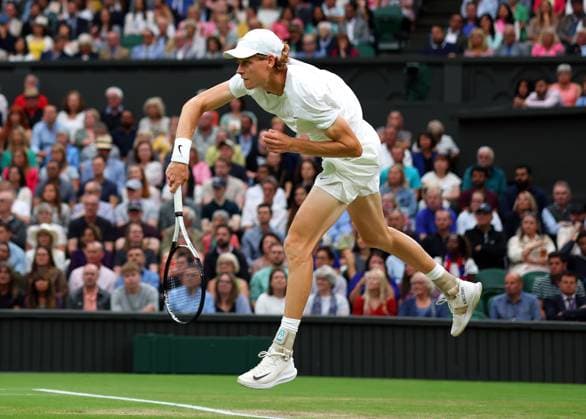 Mandatory Credit: Photo by Ella Ling Shutterstock (14009603b) Jannik Sinner during his semi final match Wimbledon Tennis Championships, Day 12, The All England Lawn Tennis and Croquet Club, London, UK - 14 Jul 2023 Wimbledon Tennis Championships, Day 12, The All England Lawn Tennis and Croquet Club, London, UK - 14 Jul 2023  Copyright: xEllaxLing Shutterstockx 14009603b