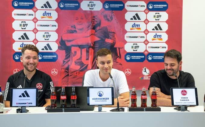 14 07 2023 1 FC Nuremberg Nuernberg women club women FCN club media appointment press conference coach presentation DaEn xdaxenx Thomas Oostendorp coach 1 FC Nuernberg FCN Maximilian Prasuhn press spokesman 1 FC Nuernberg FCN Osman Cankaya sporting director 1 FC Nuernberg FCN