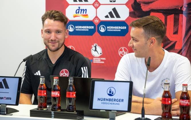 14 07 2023 1 FC Nuremberg Nuernberg women club women FCN club media appointment press conference coach presentation DaEn xdaxenx Thomas Oostendorp coach 1 FC Nuernberg FCN Maximilian Prasuhn press spokesman 1 FC Nuernberg FCN