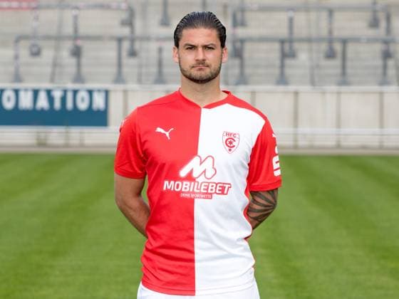 Teampraesentation Halle 3 Liga Hallescher FC, 3 Liga, Porträttermin 2023 2024, Halle, 13 07 2021, Leuna Chemie Stadion, Football , In the picture Dominic Baumann ,