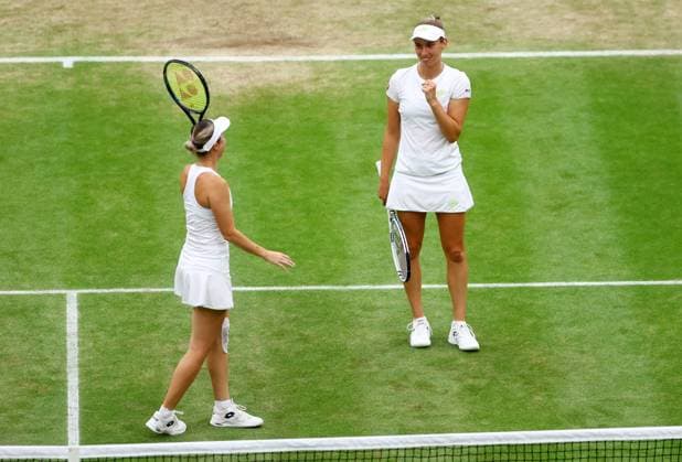 Mandatory Credit: Photo by Kieran McManus Shutterstock (14009604y) Elise Mertens of Belgium and Storm Hunter of Australia celebrate winning their Ladies Doubles Semi Final match. Wimbledon Tennis Championships, Day 12, The All England Lawn Tennis and Croquet Club, London, UK - 14 Jul 2023 Wimbledon Tennis Championships, Day 12, The All England Lawn Tennis and Croquet Club, London, UK - 14 Jul 2023  Copyright: xKieranxMcManus Shutterstockx 14009604y