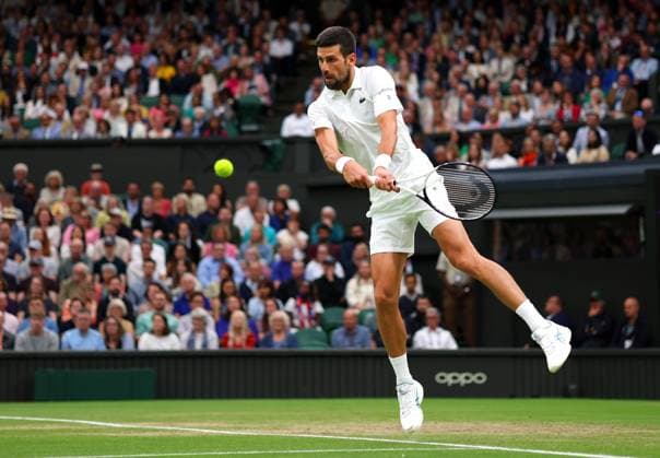 Mandatory Credit: Photo by Ella Ling Shutterstock (14009603i) Novak Djokovic during his semi final match Wimbledon Tennis Championships, Day 12, The All England Lawn Tennis and Croquet Club, London, UK - 14 Jul 2023 Wimbledon Tennis Championships, Day 12, The All England Lawn Tennis and Croquet Club, London, UK - 14 Jul 2023  Copyright: xEllaxLing Shutterstockx 14009603i