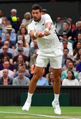 Mandatory Credit: Photo by Ella Ling Shutterstock (14009603g) Novak Djokovic during his semi final match Wimbledon Tennis Championships, Day 12, The All England Lawn Tennis and Croquet Club, London, UK - 14 Jul 2023 Wimbledon Tennis Championships, Day 12, The All England Lawn Tennis and Croquet Club, London, UK - 14 Jul 2023  Copyright: xEllaxLing Shutterstockx 14009603g