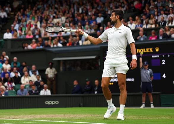 Mandatory Credit: Photo by Ella Ling Shutterstock (14009603m) Novak Djokovic during his semi final match Wimbledon Tennis Championships, Day 12, The All England Lawn Tennis and Croquet Club, London, UK - 14 Jul 2023 Wimbledon Tennis Championships, Day 12, The All England Lawn Tennis and Croquet Club, London, UK - 14 Jul 2023  Copyright: xEllaxLing Shutterstockx 14009603m