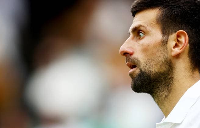 Mandatory Credit: Photo by Kieran McManus Shutterstock (14009604as) Novak Djokovic of Serbia in action during his Semi Final Match. Wimbledon Tennis Championships, Day 12, The All England Lawn Tennis and Croquet Club, London, UK - 14 Jul 2023 Wimbledon Tennis Championships, Day 12, The All England Lawn Tennis and Croquet Club, London, UK - 14 Jul 2023  Copyright: xKieranxMcManus Shutterstockx 14009604as