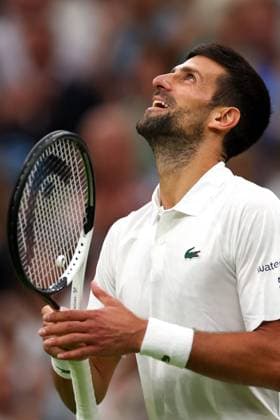 Mandatory Credit: Photo by Ella Ling Shutterstock (14009603cg) Novak Djokovic celebrates victory in his semi final match Wimbledon Tennis Championships, Day 12, The All England Lawn Tennis and Croquet Club, London, UK - 14 Jul 2023 Wimbledon Tennis Championships, Day 12, The All England Lawn Tennis and Croquet Club, London, UK - 14 Jul 2023  Copyright: xEllaxLing Shutterstockx 14009603cg