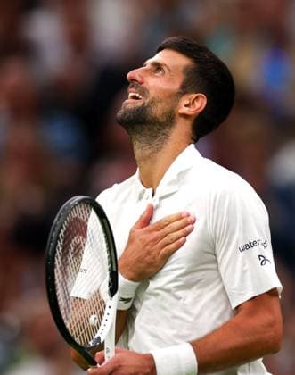 Mandatory Credit: Photo by Ella Ling Shutterstock (14009603ch) Novak Djokovic celebrates victory in his semi final match Wimbledon Tennis Championships, Day 12, The All England Lawn Tennis and Croquet Club, London, UK - 14 Jul 2023 Wimbledon Tennis Championships, Day 12, The All England Lawn Tennis and Croquet Club, London, UK - 14 Jul 2023  Copyright: xEllaxLing Shutterstockx 14009603ch