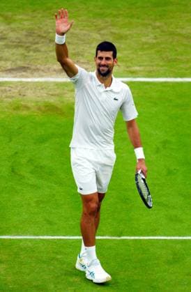Mandatory Credit: Photo by Javier Garcia Shutterstock (14009601cy) Novak Djokovic celebrates victory in his semi final match Wimbledon Tennis Championships, Day 12, The All England Lawn Tennis and Croquet Club, London, UK - 14 Jul 2023 Wimbledon Tennis Championships, Day 12, The All England Lawn Tennis and Croquet Club, London, UK - 14 Jul 2023  Copyright: xJavierxGarcia Shutterstockx 14009601cy