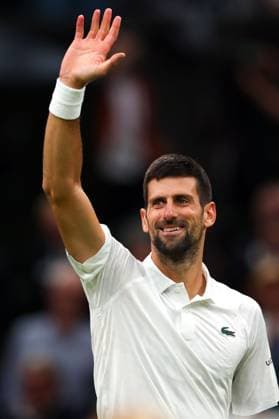 Mandatory Credit: Photo by Ella Ling Shutterstock (14009603cn) Novak Djokovic celebrates victory in his semi final match Wimbledon Tennis Championships, Day 12, The All England Lawn Tennis and Croquet Club, London, UK - 14 Jul 2023 Wimbledon Tennis Championships, Day 12, The All England Lawn Tennis and Croquet Club, London, UK - 14 Jul 2023  Copyright: xEllaxLing Shutterstockx 14009603cn