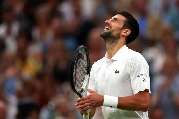 Mandatory Credit: Photo by Ella Ling Shutterstock (14009603ct) Novak Djokovic celebrates victory in his semi final match Wimbledon Tennis Championships, Day 12, The All England Lawn Tennis and Croquet Club, London, UK - 14 Jul 2023 Wimbledon Tennis Championships, Day 12, The All England Lawn Tennis and Croquet Club, London, UK - 14 Jul 2023  Copyright: xEllaxLing Shutterstockx 14009603ct