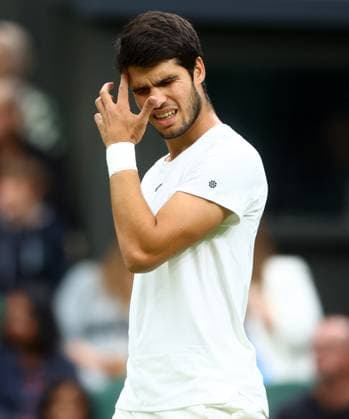 Mandatory Credit: Photo by Kieran McManus Shutterstock (14009604dh) Carlos Alcaraz of Spain during his Semi Final match. Wimbledon Tennis Championships, Day 12, The All England Lawn Tennis and Croquet Club, London, UK - 14 Jul 2023 Wimbledon Tennis Championships, Day 12, The All England Lawn Tennis and Croquet Club, London, UK - 14 Jul 2023  Copyright: xKieranxMcManus Shutterstockx 14009604dh
