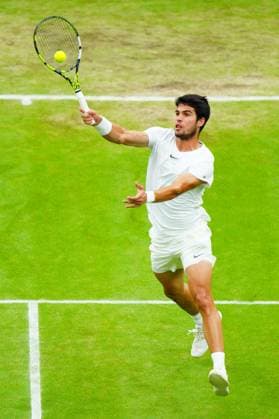 Mandatory Credit: Photo by Javier Garcia Shutterstock (14009601eb) Carlos Alcaraz during his semi final match Wimbledon Tennis Championships, Day 12, The All England Lawn Tennis and Croquet Club, London, UK - 14 Jul 2023 Wimbledon Tennis Championships, Day 12, The All England Lawn Tennis and Croquet Club, London, UK - 14 Jul 2023  Copyright: xJavierxGarcia Shutterstockx 14009601eb