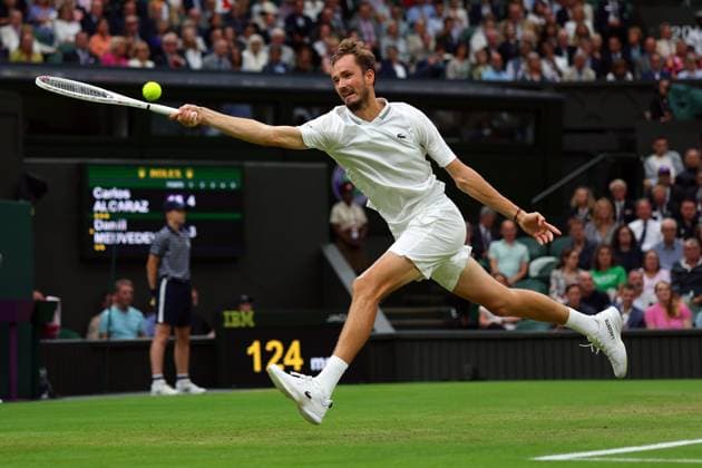 Mandatory Credit: Photo by Ella Ling Shutterstock (14009603dh) Daniil Medvedev during his semi final match Wimbledon Tennis Championships, Day 12, The All England Lawn Tennis and Croquet Club, London, UK - 14 Jul 2023 Wimbledon Tennis Championships, Day 12, The All England Lawn Tennis and Croquet Club, London, UK - 14 Jul 2023  Copyright: xEllaxLing Shutterstockx 14009603dh