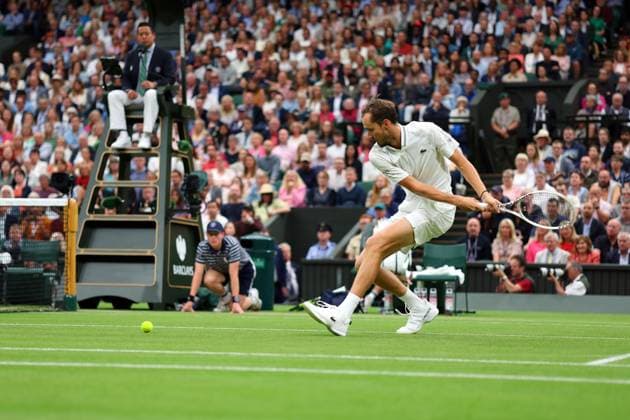 Mandatory Credit: Photo by Ella Ling Shutterstock (14009603ei) Daniil Medvedev during his semi final match Wimbledon Tennis Championships, Day 12, The All England Lawn Tennis and Croquet Club, London, UK - 14 Jul 2023 Wimbledon Tennis Championships, Day 12, The All England Lawn Tennis and Croquet Club, London, UK - 14 Jul 2023  Copyright: xEllaxLing Shutterstockx 14009603ei