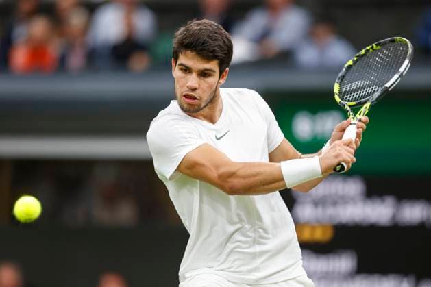 Carlos Alcaraz, Semi Final, Mens Singles Tennis Wimbledon 2023 Grand Slam ITF ATP WTA AELTC London Great Britain 14 July 2023 Copyright: xJuergenxHasenkopfx