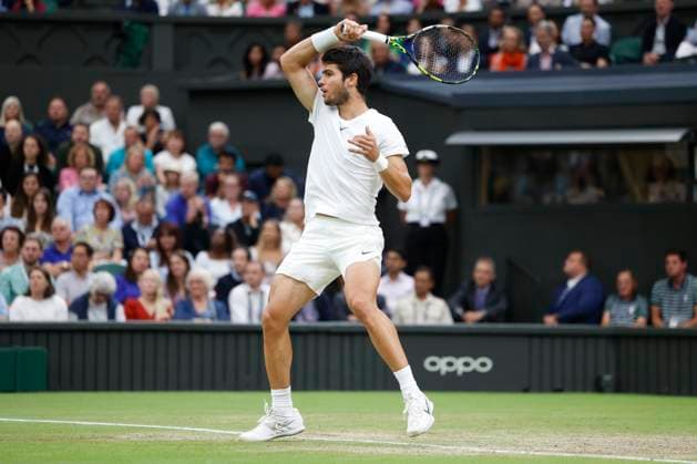Carlos Alcaraz, Semi Final, Mens Singles Tennis Wimbledon 2023 Grand Slam ITF ATP WTA AELTC London Great Britain 14 July 2023 Copyright: xJuergenxHasenkopfx