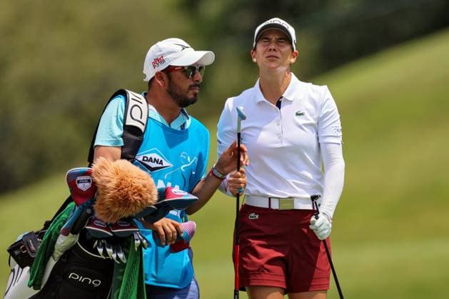 DANA Open Azahara Munoz of San Pedro de Alcantara, Spain reacts after hitting from the 9th fairway during the second round of the Dana Open golf tournament at Highland Meadows Golf Club in Sylvania, Ohio USA, on Friday, July 14, 2023. Sylvania Ohio United States  Copyright: xAmyxLemusx originalFilename:lemus-danaopen230714_nporo.jpg