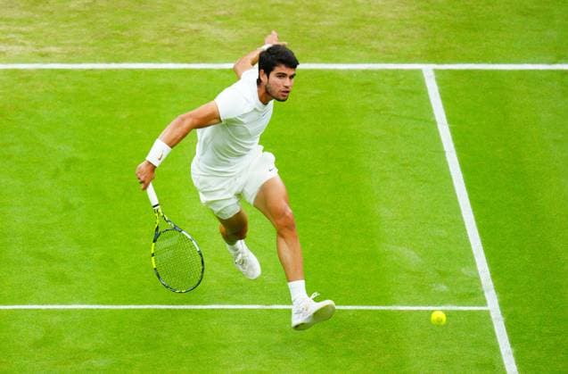 Mandatory Credit: Photo by Javier Garcia Shutterstock (14009601ha) Carlos Alcaraz Wimbledon Tennis Championships, Day 12, The All England Lawn Tennis and Croquet Club, London, UK - 14 Jul 2023 Wimbledon Tennis Championships, Day 12, The All England Lawn Tennis and Croquet Club, London, UK - 14 Jul 2023  Copyright: xJavierxGarcia Shutterstockx 14009601ha