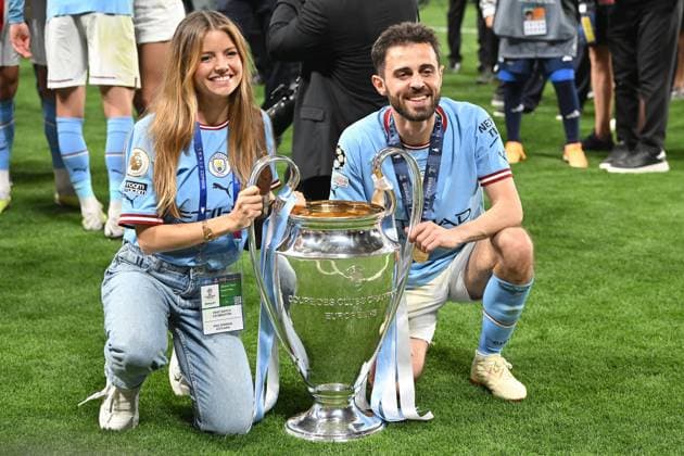 Istanbul, Atatuerk Olympic Stadium, 10 06 23, TUR, Men, UEFA Champions League Final 2023, 2022 2023 season, Manchester City Inter Milan picture v re winning photo BERNARDO SILVA Manchester City and wife Ines Tomaz Only for editorial use Turkey