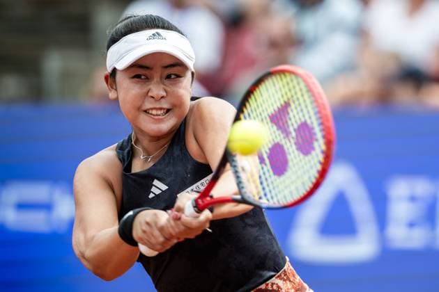 230715 Eri Hozumi, Japan, during the womens doubles final on day 6 of the WTA Nordea Open on July 15, 2023 in Bastad, Sweden  Copyright: NICLASxJÖNSSON BB230715NO009