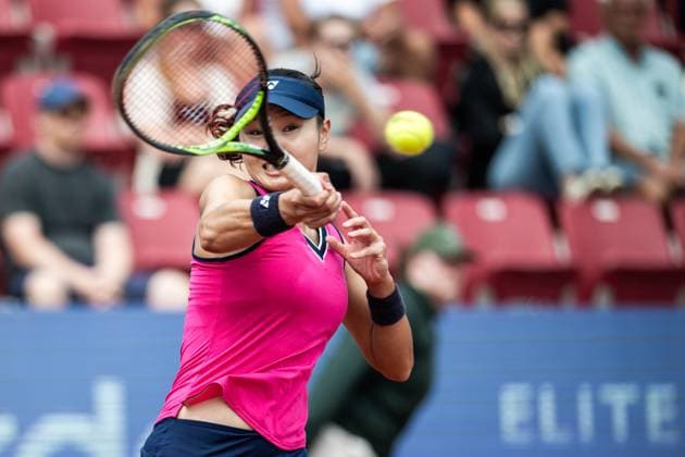 230715 Su Jeong Jang, Korea, during the womens doubles final on day 6 of the WTA Nordea Open on July 15, 2023 in Bastad, Sweden.  Copyright: NICLASxJÖNSSON BB230715NO014