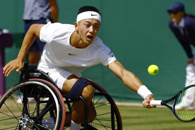 Tennis: Wimbledon championships Tokito Oda of Japan plays against Gordon Reid of Britain in the men s wheelchair singles semifinals at the Wimbledon tennis tournament in London on July 15, 2023.  A14AA0001683219P  