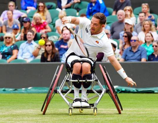 Mandatory Credit: Photo by Javier Garcia Shutterstock (14010521l) Alfie Hewett during his wheelchair Singles semi final Wimbledon Tennis Championships, Day 13, The All England Lawn Tennis and Croquet Club, London, UK - 15 Jul 2023 Wimbledon Tennis Championships, Day 13, The All England Lawn Tennis and Croquet Club, London, UK - 15 Jul 2023  Copyright: xJavierxGarcia Shutterstockx 14010521l