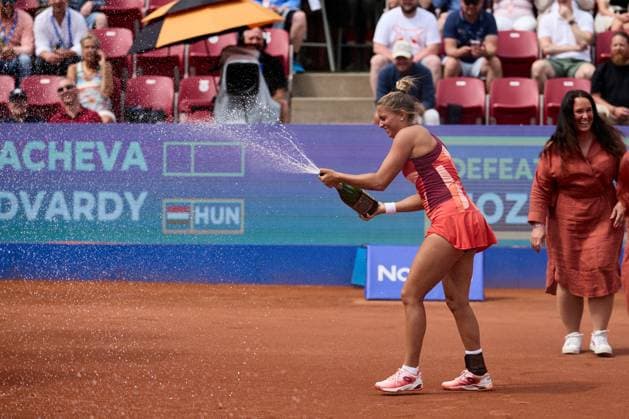 BÅSTAD 20230715 Panna Udvardy celebrates after the doubles final during the Nordea Open tennis tournament in Bastad BÅSTAD SVERIGE Tennis x11830x  Copyright: xAndersxBjurö TTx NORDEA OPEN 2023