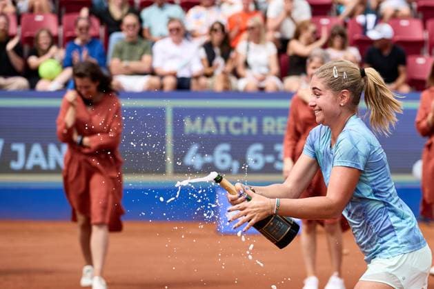 BÅSTAD 20230715 Irina Khromacheva celebrates after the doubles final during the Nordea Open tennis tournament in Bastad BÅSTAD SVERIGE Tennis x11830x  Copyright: xAndersxBjurö TTx NORDEA OPEN 2023