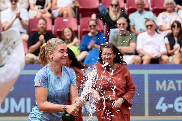 BÅSTAD 20230715 Irina Khromacheva celebrates after the doubles final during the Nordea Open tennis tournament in Bastad BÅSTAD SVERIGE Tennis x11830x  Copyright: xAndersxBjurö TTx NORDEA OPEN 2023