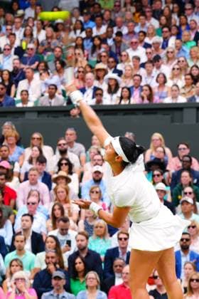 Mandatory Credit: Photo by Javier Garcia Shutterstock (14010521cb) Ons Jabeur during the Ladies SIngles final Wimbledon Tennis Championships, Day 13, The All England Lawn Tennis and Croquet Club, London, UK - 15 Jul 2023 Wimbledon Tennis Championships, Day 13, The All England Lawn Tennis and Croquet Club, London, UK - 15 Jul 2023  Copyright: xJavierxGarcia Shutterstockx 14010521cb