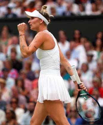Mandatory Credit: Photo by Ella Ling Shutterstock (14010522s) Marketa Vondrousova during the Ladies Singles final Wimbledon Tennis Championships, Day 13, The All England Lawn Tennis and Croquet Club, London, UK - 15 Jul 2023 Wimbledon Tennis Championships, Day 13, The All England Lawn Tennis and Croquet Club, London, UK - 15 Jul 2023  Copyright: xEllaxLing Shutterstockx 14010522s