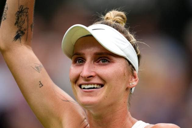 Mandatory Credit: Photo by Dave Shopland Shutterstock (14010519cd) Marketa Vondrousova celebrates victory in the Ladies Singles final Wimbledon Tennis Championships, Day 13, The All England Lawn Tennis and Croquet Club, London, UK - 15 Jul 2023 Wimbledon Tennis Championships, Day 13, The All England Lawn Tennis and Croquet Club, London, UK - 15 Jul 2023  Copyright: xDavexShopland Shutterstockx 14010519cd