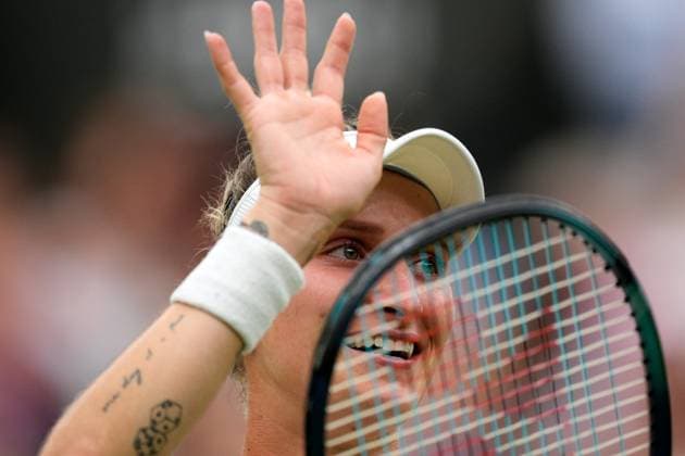 Mandatory Credit: Photo by Dave Shopland Shutterstock (14010519cf) Marketa Vondrousova celebrates victory in the Ladies Singles final Wimbledon Tennis Championships, Day 13, The All England Lawn Tennis and Croquet Club, London, UK - 15 Jul 2023 Wimbledon Tennis Championships, Day 13, The All England Lawn Tennis and Croquet Club, London, UK - 15 Jul 2023  Copyright: xDavexShopland Shutterstockx 14010519cf
