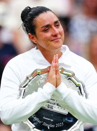 Mandatory Credit: Photo by Javier Garcia Shutterstock (14010521dy) An upset Ons Jabeur after defeat in the Ladies SIngles final Wimbledon Tennis Championships, Day 13, The All England Lawn Tennis and Croquet Club, London, UK - 15 Jul 2023 Wimbledon Tennis Championships, Day 13, The All England Lawn Tennis and Croquet Club, London, UK - 15 Jul 2023  Copyright: xJavierxGarcia Shutterstockx 14010521dy