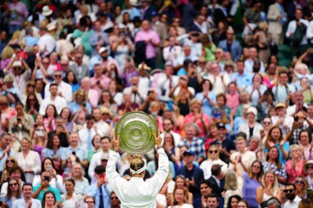 Mandatory Credit: Photo by Javier Garcia Shutterstock (14010521em) Marketa Vondrousova lifts the Venus Rosewater Dish after victory in the Ladies Singles final Wimbledon Tennis Championships, Day 13, The All England Lawn Tennis and Croquet Club, London, UK - 15 Jul 2023 Wimbledon Tennis Championships, Day 13, The All England Lawn Tennis and Croquet Club, London, UK - 15 Jul 2023  Copyright: xJavierxGarcia Shutterstockx 14010521em