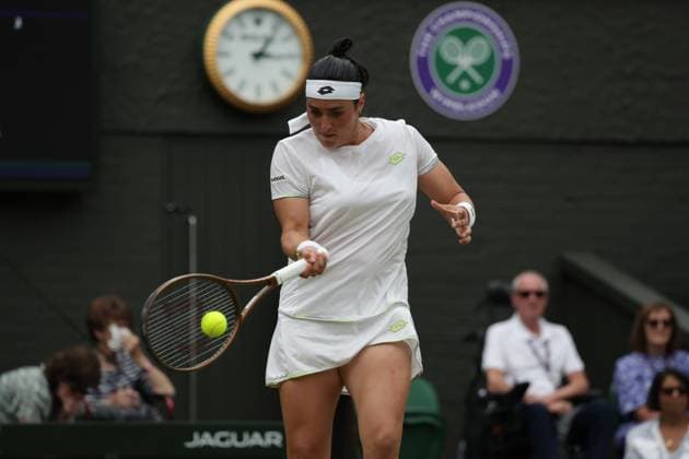 15th July 2023; All England Lawn Tennis and Croquet Club, London, England: Wimbledon Tennis Tournament; Womens singles final match, Marketa Vondrousova versus Ons Jabeur on centre court; Ons Jabeur returns  ActionPlus12531627 JohnxPatrickxFletcher
