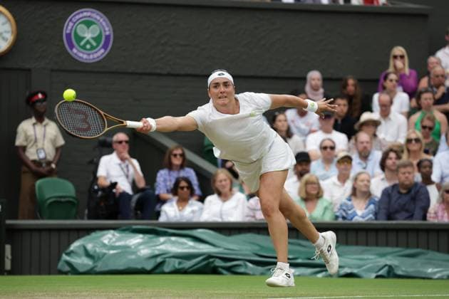 15th July 2023; All England Lawn Tennis and Croquet Club, London, England: Wimbledon Tennis Tournament; Womens singles final match, Marketa Vondrousova versus Ons Jabeur on centre court; Ons Jabeur returns  ActionPlus12531637 JohnxPatrickxFletcher