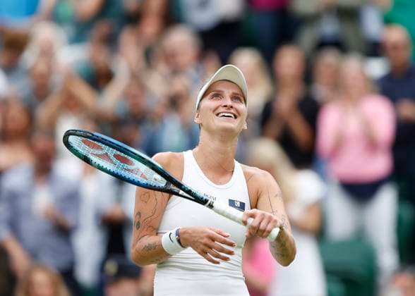 Marketa Vondrousova cheers after victory, jubilation, joy, emotion, final, final match Copyright: xJuergenxHasenkopfx