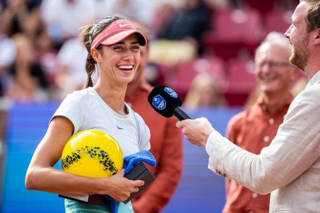 230715 Olga Danilovic of Serbia celebrates after the womens final during day 6 of the WTA Nordea Open on July 15, 2023 in Bastad, Sweden.  Copyright: NICLASxJÖNSSON BB230715NO088