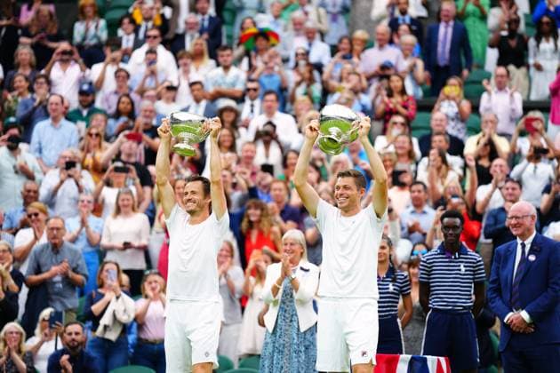 Mandatory Credit: Photo by Javier Garcia Shutterstock (14010521ht) Wesley Koolhof and Neal Skupski celebrate victory in the Gentlemen s Dobles final Wimbledon Tennis Championships, Day 13, The All England Lawn Tennis and Croquet Club, London, UK - 15 Jul 2023 Wimbledon Tennis Championships, Day 13, The All England Lawn Tennis and Croquet Club, London, UK - 15 Jul 2023  Copyright: xJavierxGarcia Shutterstockx 14010521ht