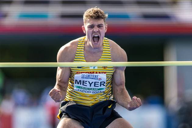 Bilder des Jahres 2023, Sport 07 Juli Sport Themen der Woche KW28 Sport Bilder des Tages European U23 Athletics Championships , Espoo, Finland; 15.07.2023 Marcel MEYER of Germany celebrates in the high jump of the mens decathlon at the European U23 Athletics Championships in Espoo, Finland, on Saturday, July 15, 2023 . *** European U23 Athletics Championships , Espoo, Finland 15 07 2023 Marcel MEYER of Germany celebrates in the high jump of the mens decathlon at the European U23 Athletics Championships in Espoo, Finland, on Saturday, July 15, 2023 Copyright: xBEAUTIFULxSPORTS OlafxRellischx